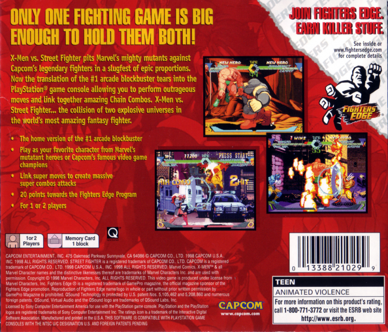 X-Men vs. Street Fighter — Box back