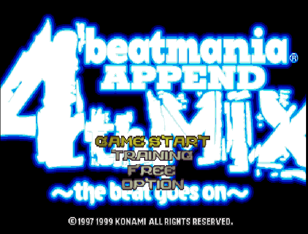 BeatMania Append 4th Mix ~the beat goes on~ — Title screen