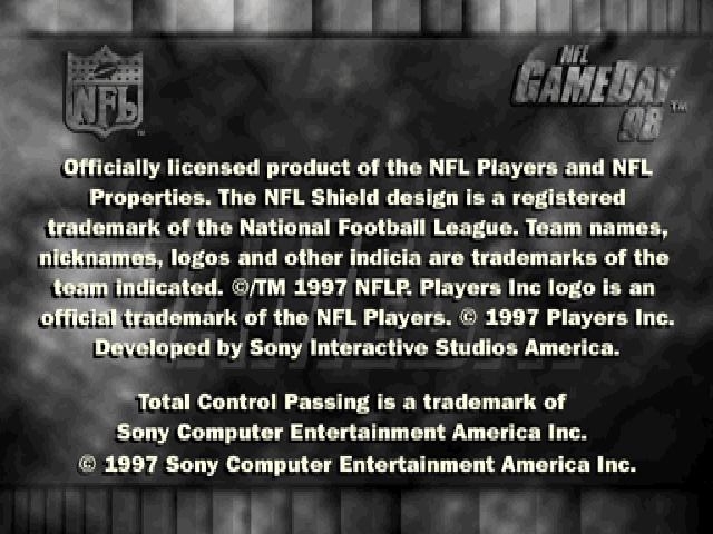 NFL GameDay 98 — Title screen