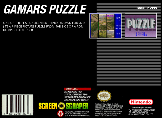 Gamars Puzzle (Unl.) — Box back