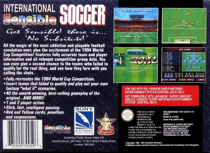 International Sensible Soccer - World Champions Limited Edition — Box back