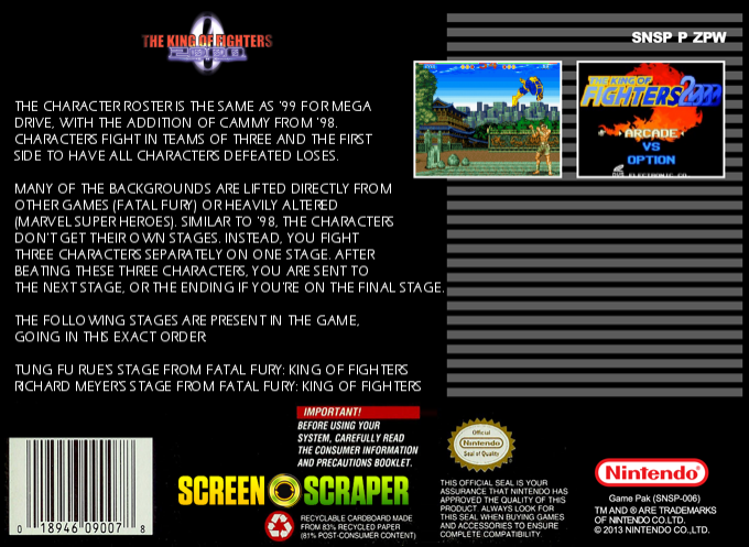 King of Fighters 2000 (Unl.) — Box back