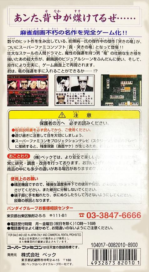 Mahjong Hishouden : Shin Naki no Ryuu — Box back