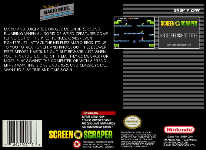 Mario Bros. (a And S Nes Hack) (Hack) — Box back