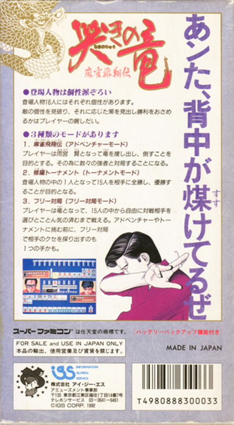 Naki no Ryuu : Mahjong Hishouden — Box back