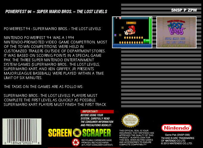 Powerfest 94 - Super Mario Bros. - The Lost Levels — Box back