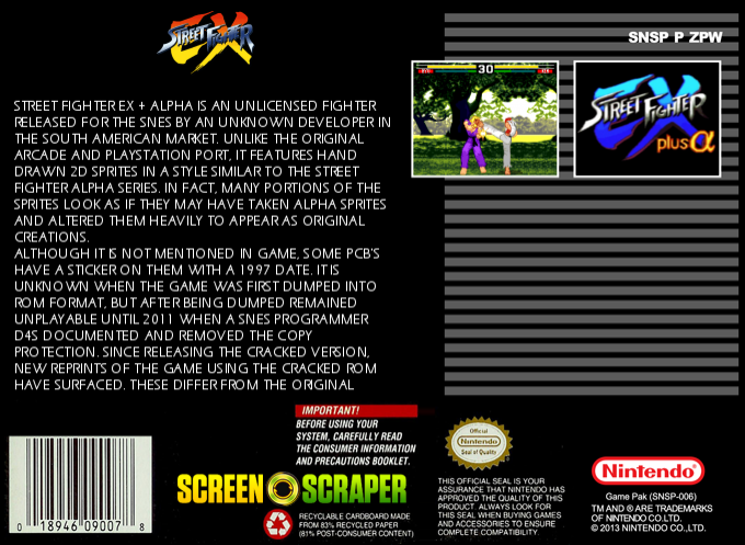 Street Fighter EX plus Alpha (Unl.) — Box back