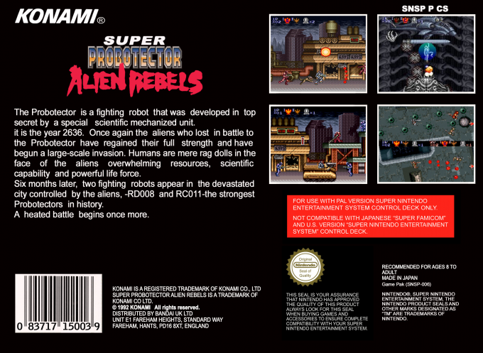Super Probotector : Alien Rebels — Box back