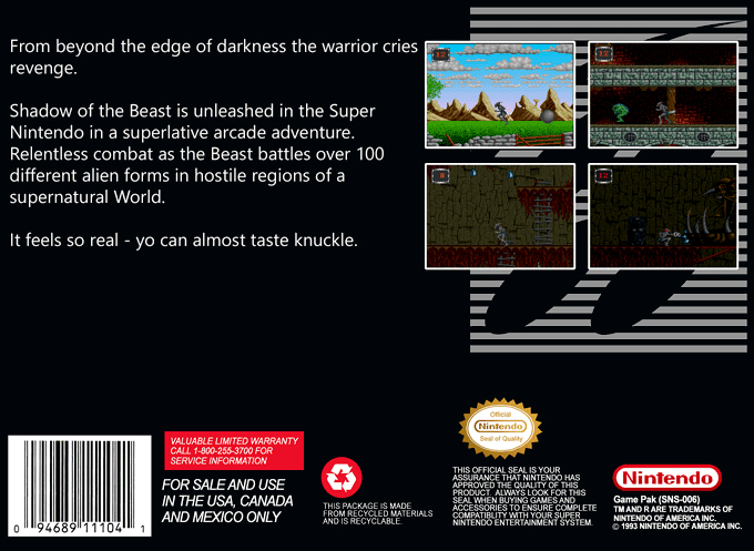 Super Shadow of the Beast — Box back