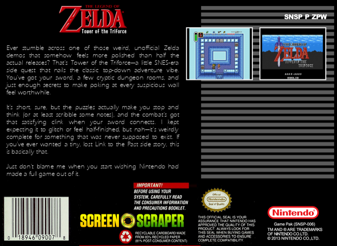 The Legend Of Zelda :Tower Of The Triforce — Box back
