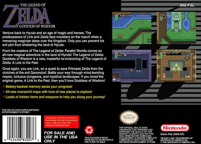 The Legend of Zelda : Goddess of Wisdom — Box back