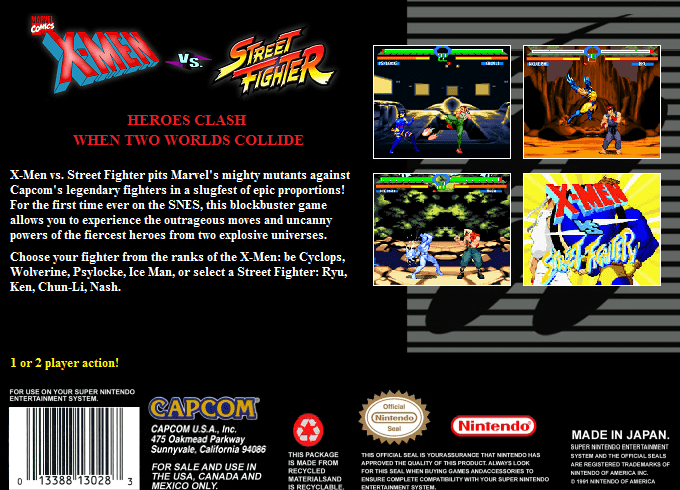 X-Men vs. Street Fighter (Unl.) — Box back
